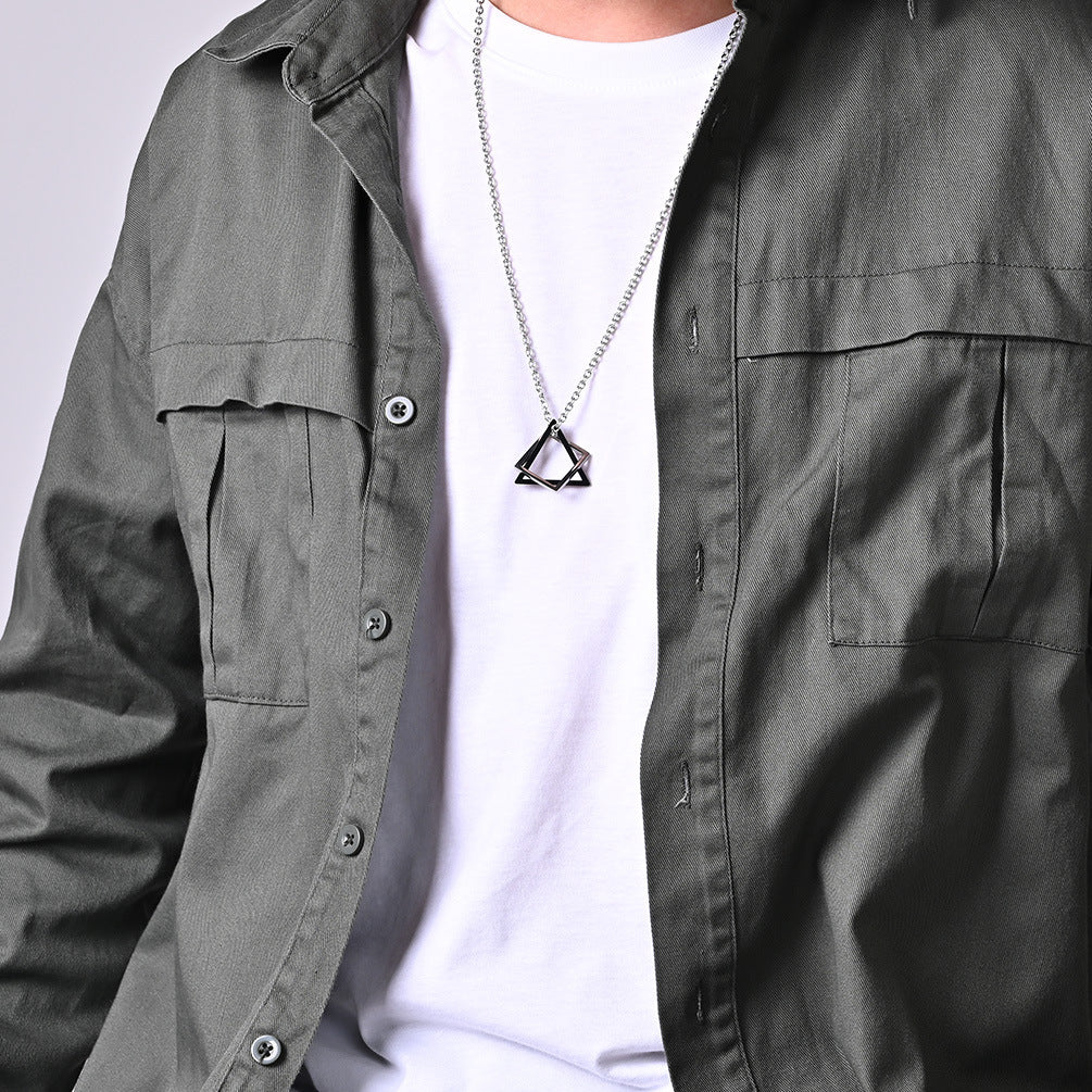Ins Cold Style Geometric Triangle Square Combination Necklace Hip-Hop Net Red Tide Men And Women Couple Pendants