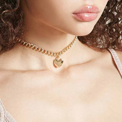 Trendy Women Jewelry Cute Heart Lock Necklace Gold Silver Choker Necklace Pendant On Neck Accessories