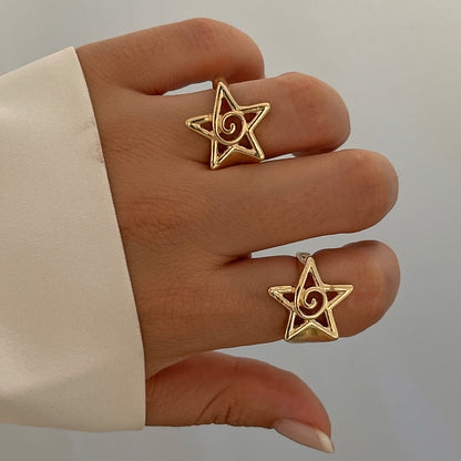 Fashion commuting pentagram heart-shaped open ring alloy versatile ring set