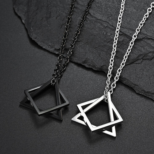 Ins Cold Style Geometric Triangle Square Combination Necklace Hip-Hop Net Red Tide Men And Women Couple Pendants