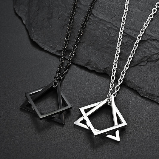 Ins Cold Style Geometric Triangle Square Combination Necklace Hip-Hop Net Red Tide Men And Women Couple Pendants