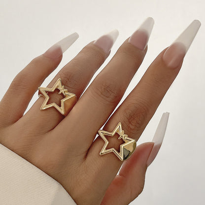 Fashion commuting pentagram heart-shaped open ring alloy versatile ring set