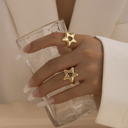 Fashion commuting pentagram heart-shaped open ring alloy versatile ring set