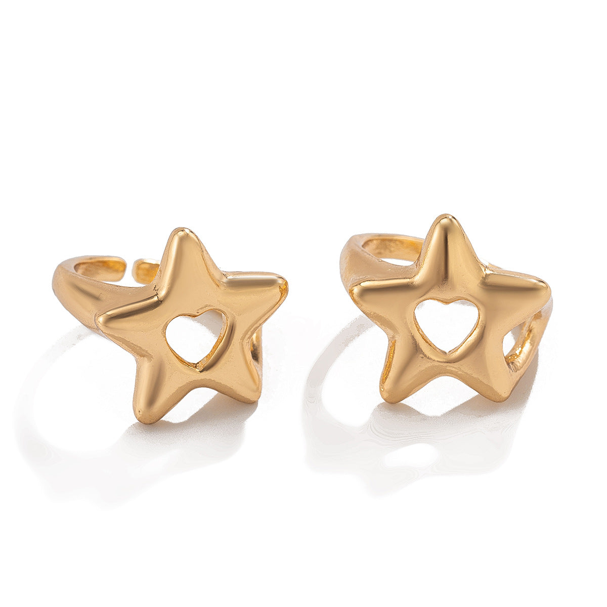 Fashion commuting pentagram heart-shaped open ring alloy versatile ring set