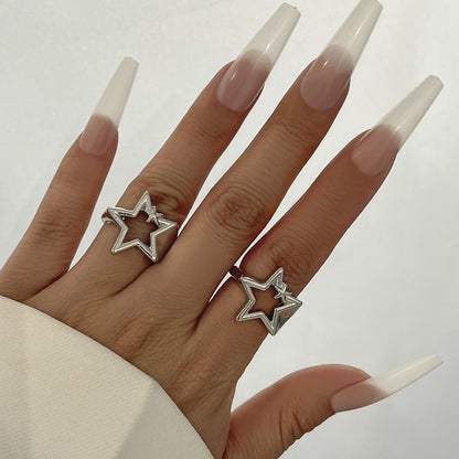 Fashion commuting pentagram heart-shaped open ring alloy versatile ring set